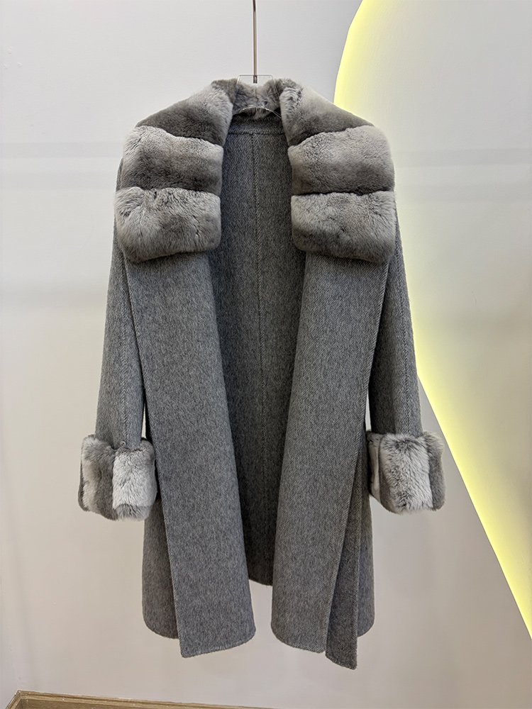 Wool Coat Peacoat - Casaco Feminino de Inverno em Pele