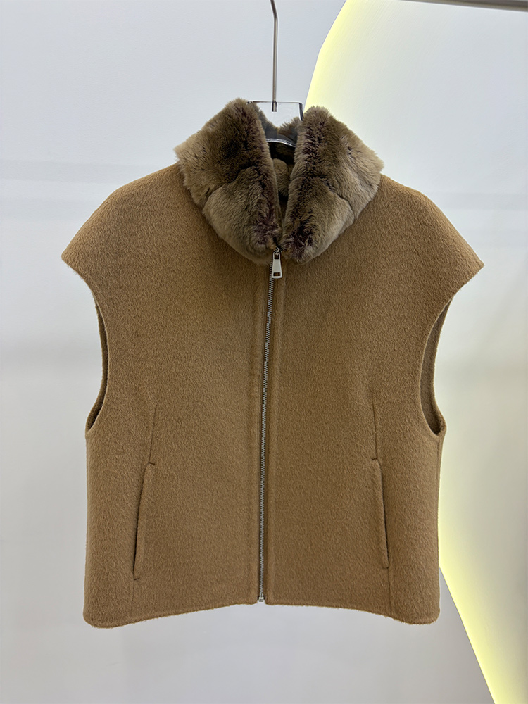 Wool Coat Peacoat - Colete Feminino de Inverno com Gola