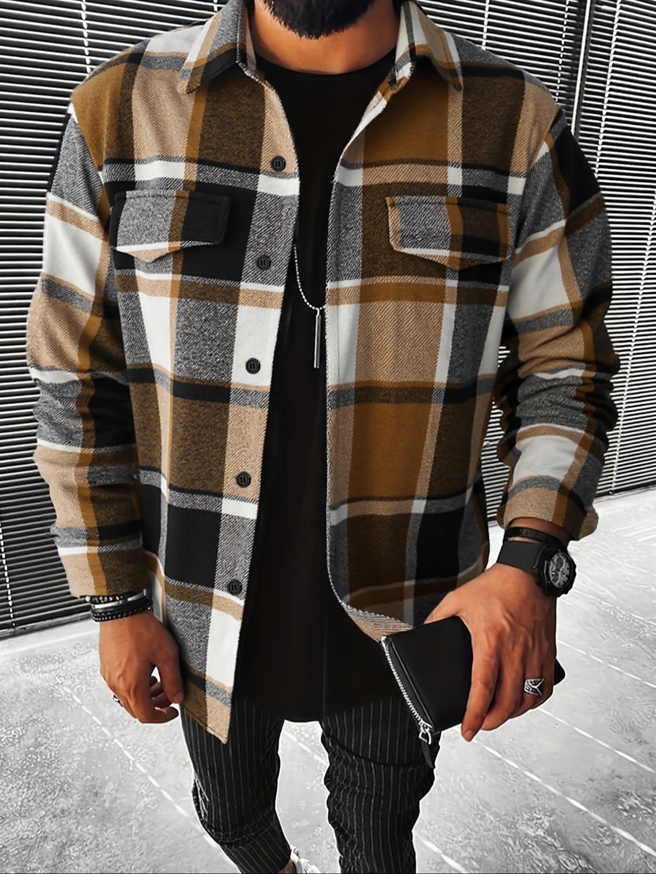 Flannel Shirt Lined - Camisa xadrez retrô masculina casual elegante